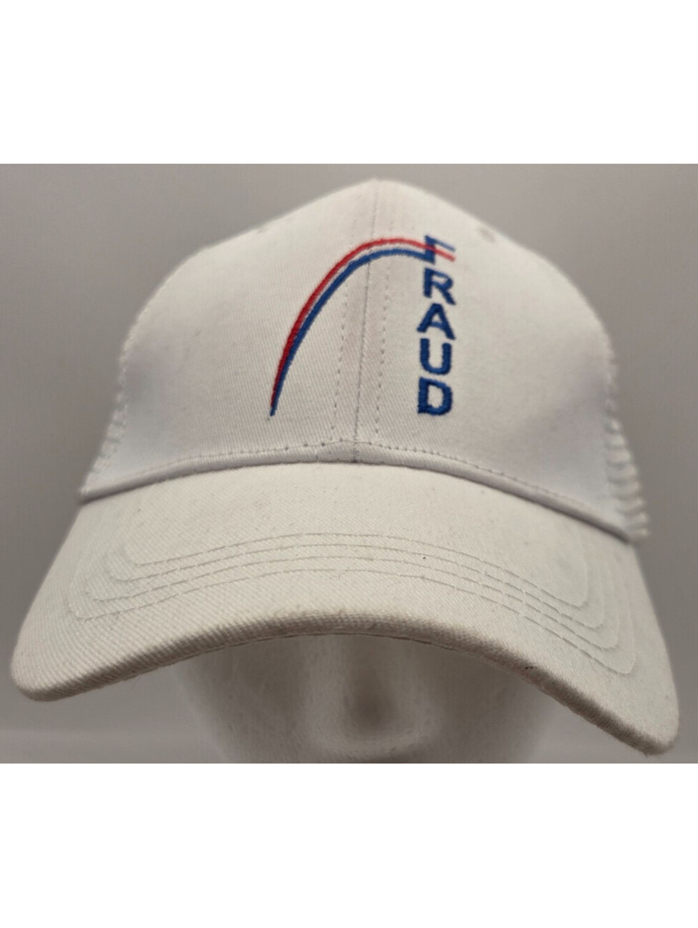 FRAUD Trucker Hat White Snapback Mesh Cap Political Protest Parody Cap NWT
